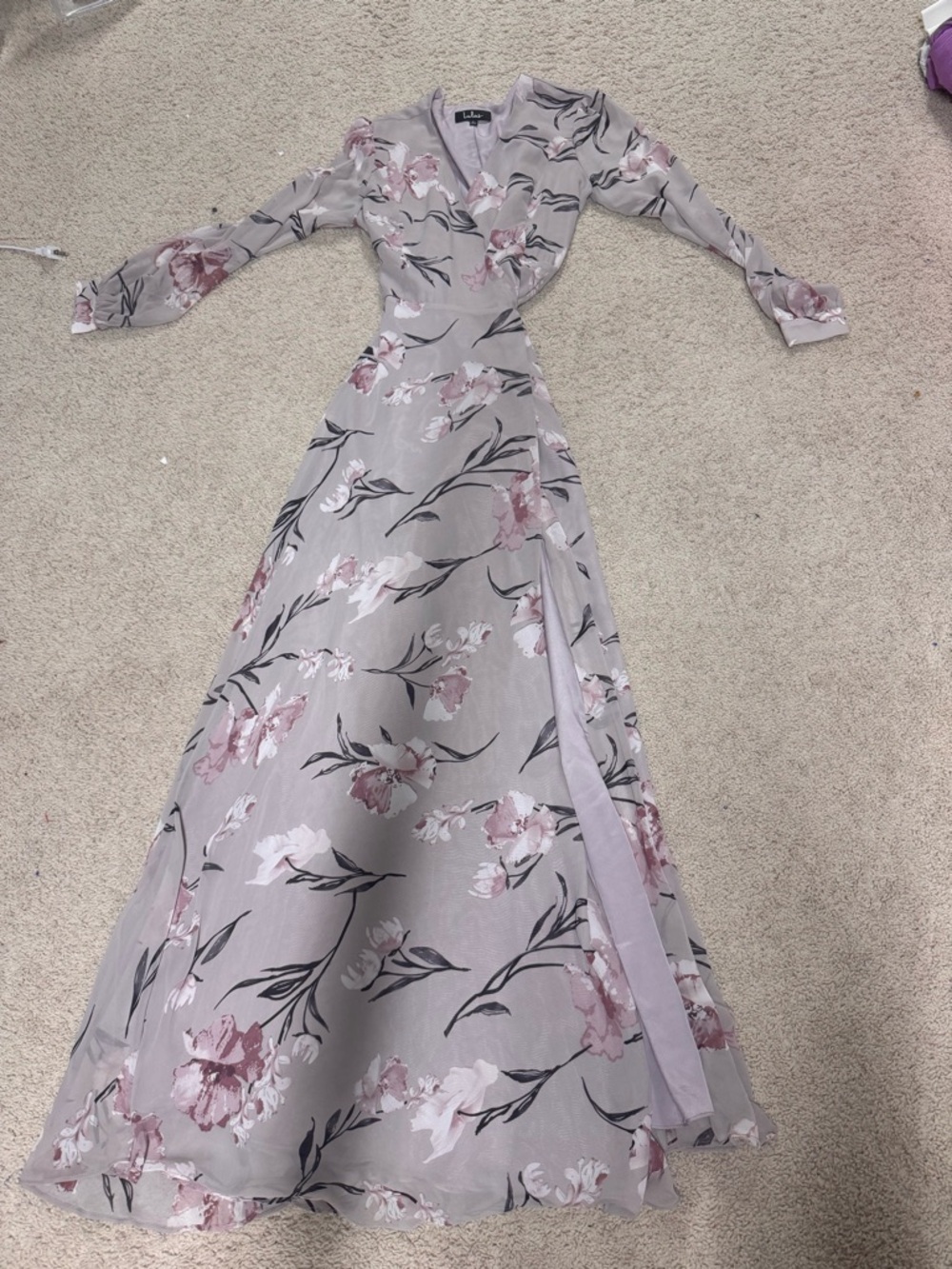 Lulus Floral Wrap Maxi Dress in Dusty Lilac